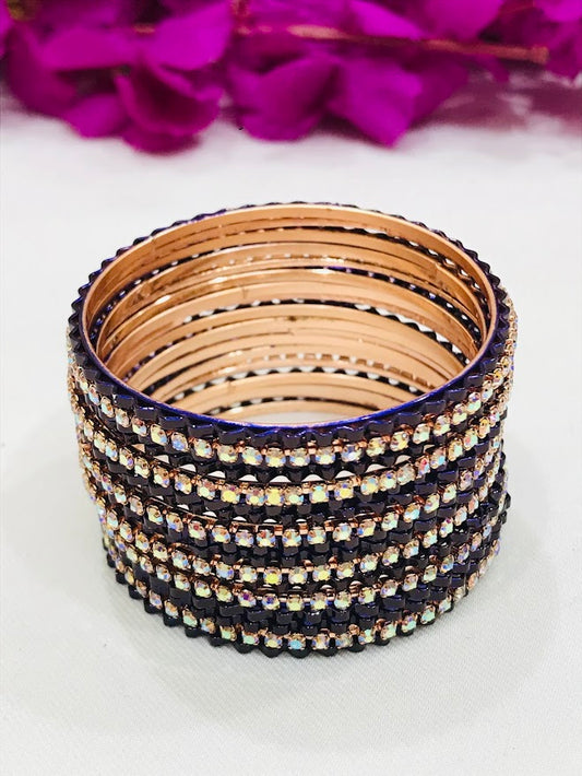 Attractive Dark Blue Colored Designer Fancy Bangles With White Stones