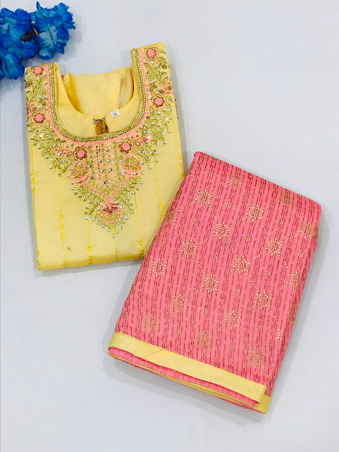 Charming Yellow Colored Silk Embroidery And Printed Work Choli Sets For Girls