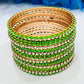 Appealing Green Colored White Stoned Bangles For Girls