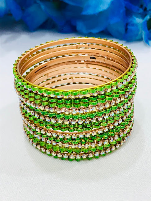 Appealing Green Colored White Stoned Bangles For Girls