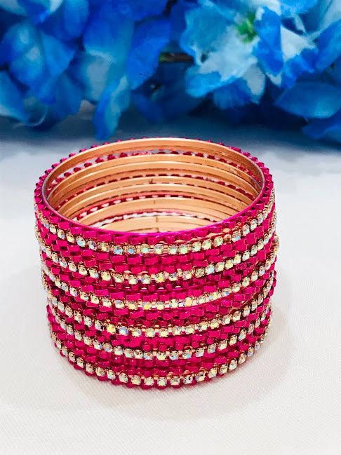 Stunning Pink Colored Designed White Stone Bangles For Girls