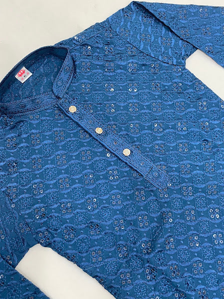 Blue Color Cotton Sequins Work Kurta  Set In Yuma