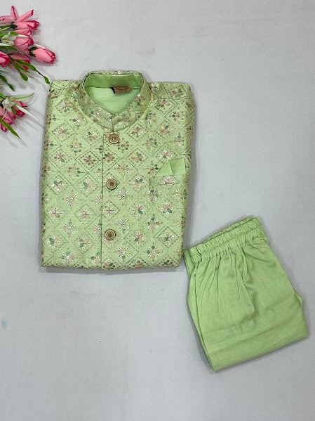 Beautiful Pista Green Color Silk Sherwani And Jacket Suits With Sequins Work near Me