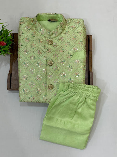 Pista Green Color Silk Sherwani And Jacket Suits With Sequins Work In USA