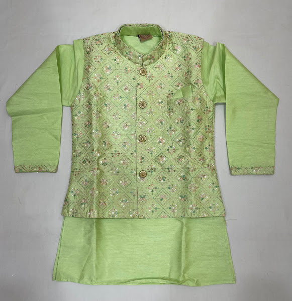 Pista Green Color Sherwani And Jacket Suits With Sequins Work In Tempe