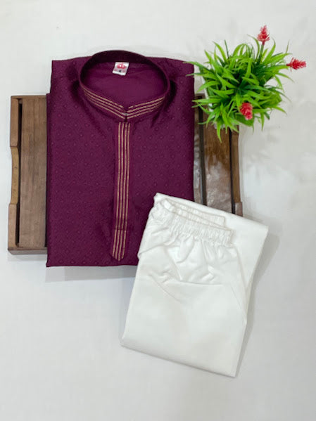 Purple Color Silk Embroidery And Zari Work Kurta Set In USA
