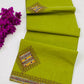 Dazzling Green Color Batik Printed Cotton Saree With Contrast Blouse In USA
