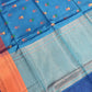 Magnificent Blue Color Designer Art Silk Saree With Flower Motifs And Zari Border With Fancy Tassels