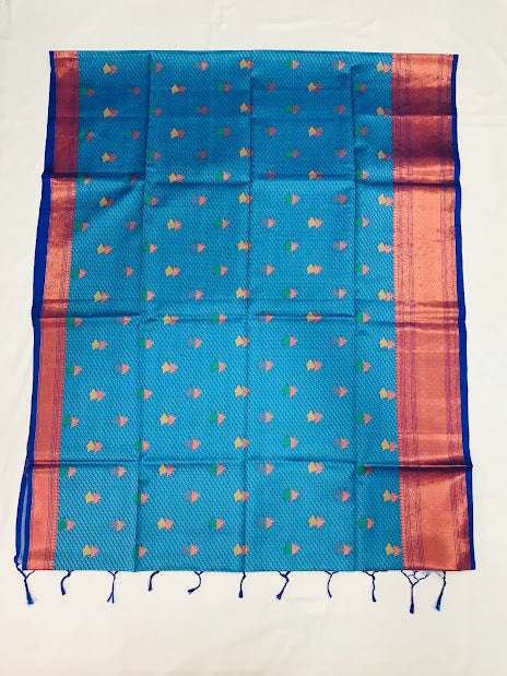 Silk Saree With Flower Motifs And Zari Border With Fancy Tassels in USA