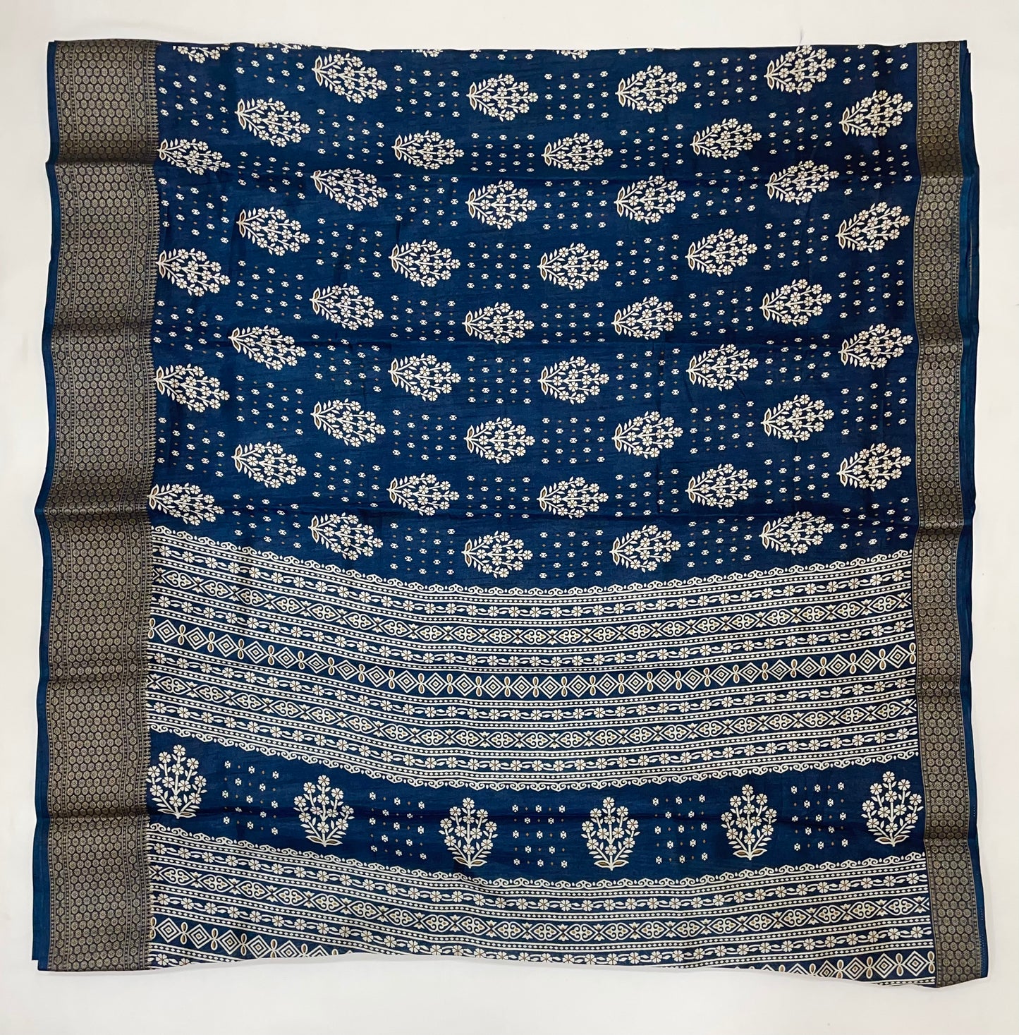 Blue Color Silk Cotton Saree With Printed Work In USA