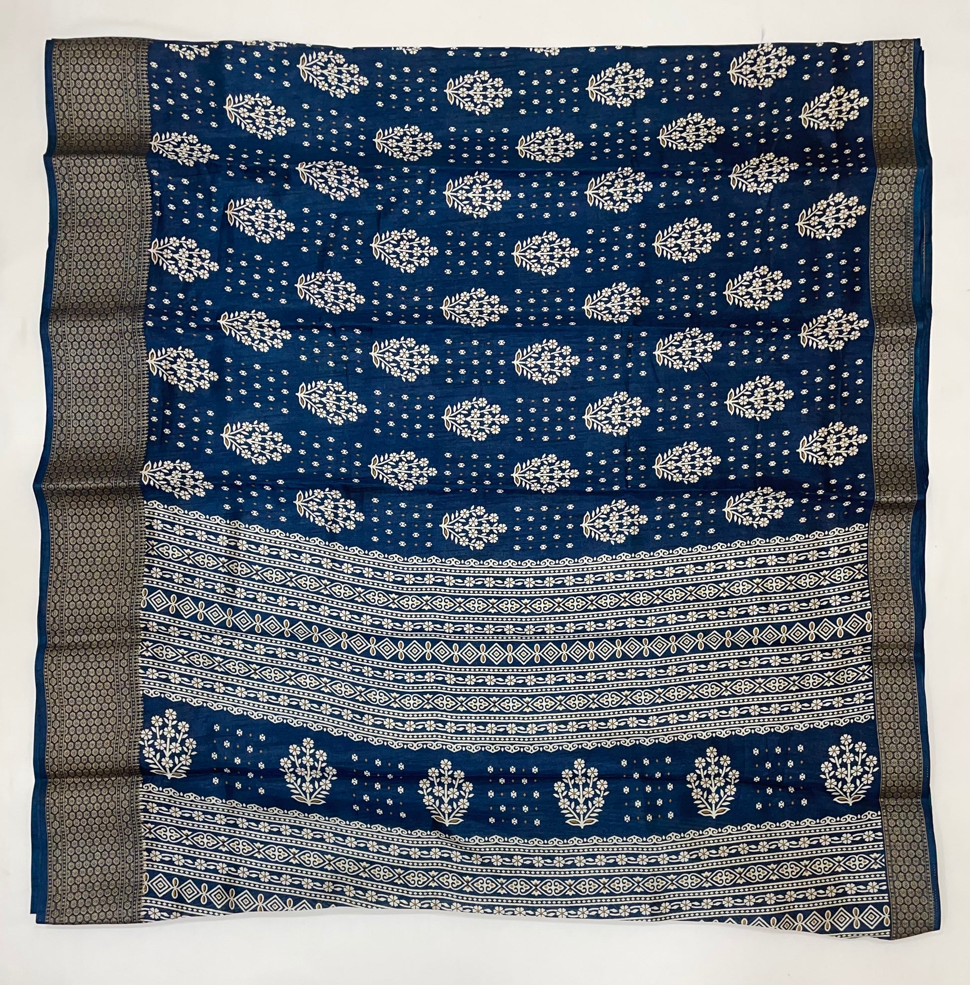 Blue Color Silk Cotton Saree With Printed Work In USA