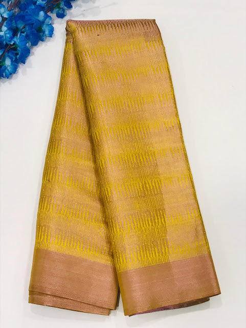 Attractive Yellow Color Contrast Border Art Silk Sarees For Women