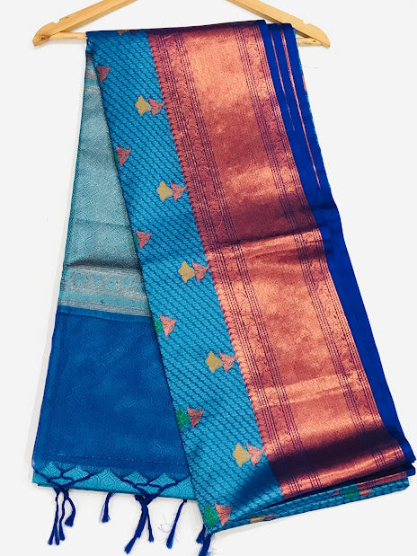 Designer Art Silk Saree With Flower Motifs And Zari Border in Sun City