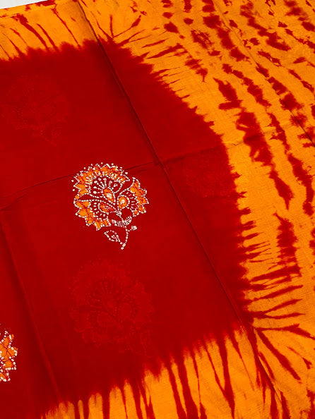 Alluring Red Color Hand Weaving Batik Printed Traditional Cotton Saree Near Me