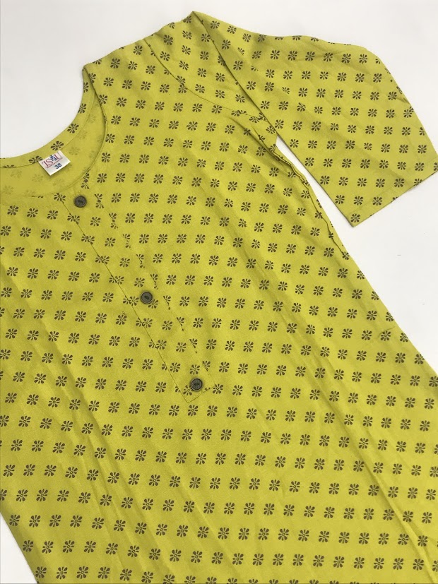 Yellow Color Rayon With Printed Work Kurti For Girls In Chandler