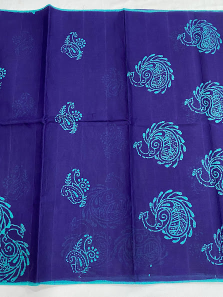 Attractive Blue Color Batik Printed Pure Cotton Saree In Gilbert 