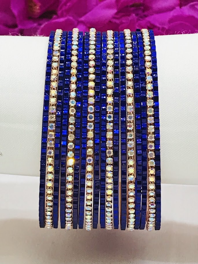 Blue Color Stone Work Party Wear Metal Bangles Near Me