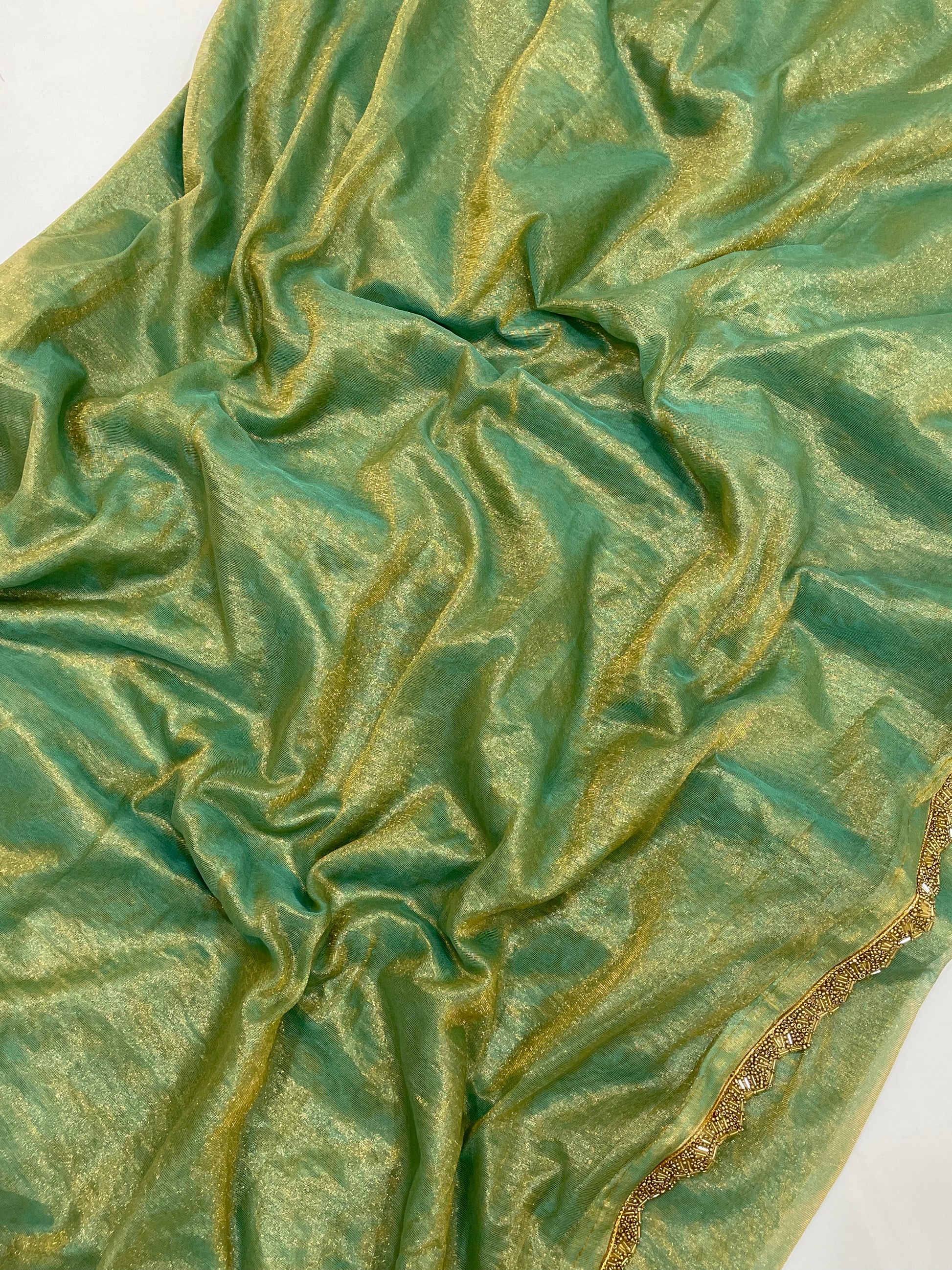 Green Color Soft Organza Saree With Beads Border Work In Yuma