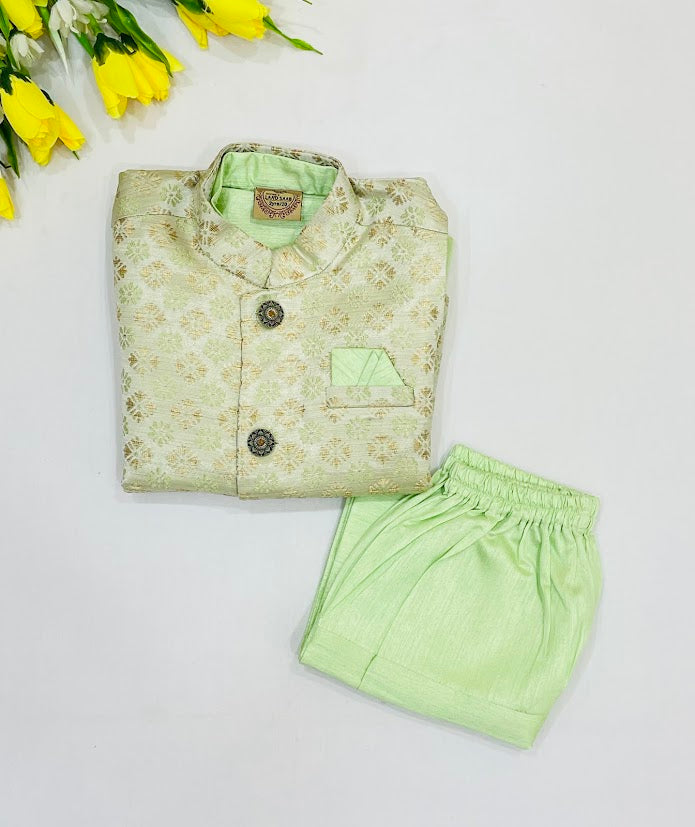Wonderful Light Green Color Silk Cotton Sherwani And Jacket Suits With Embroidery Work Near Me