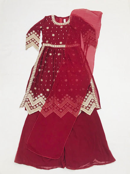 Charming Maroon Colored Embroidery And Sequins Work Kurti Suits For Girls