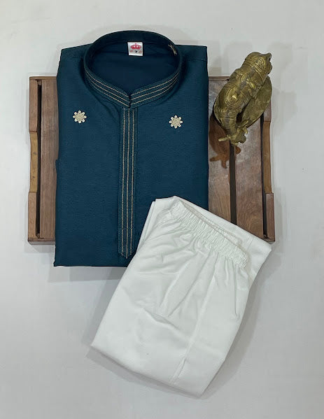 Teal Green Color Embroidery And Sequins Work Kurta With Pajama Set In USA