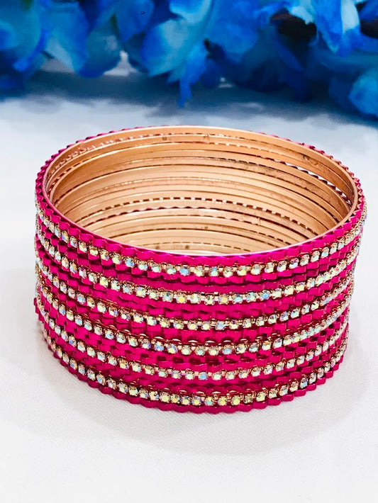 Amazing Rani Pink Color Designer Party Wear Metal Bangles For Women