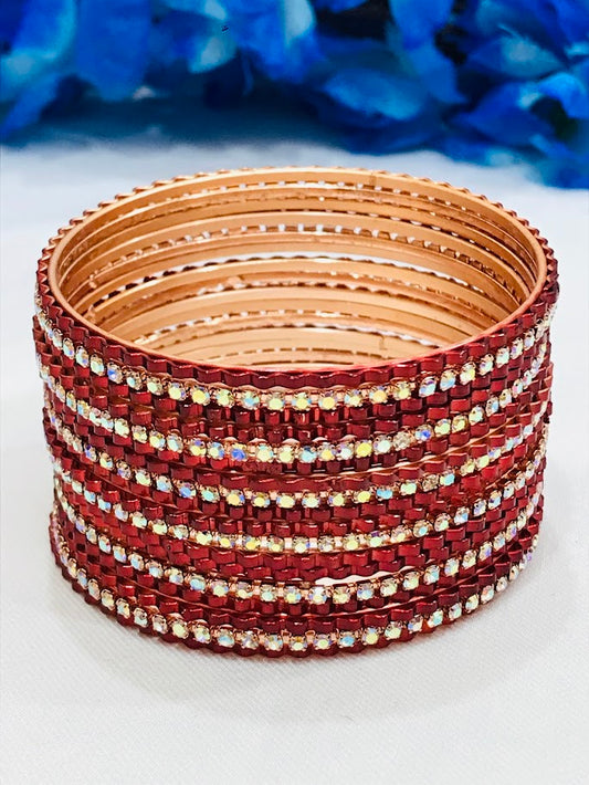 Beautiful Brown Color Stone Designed Party Wear Metal Bangles For Women