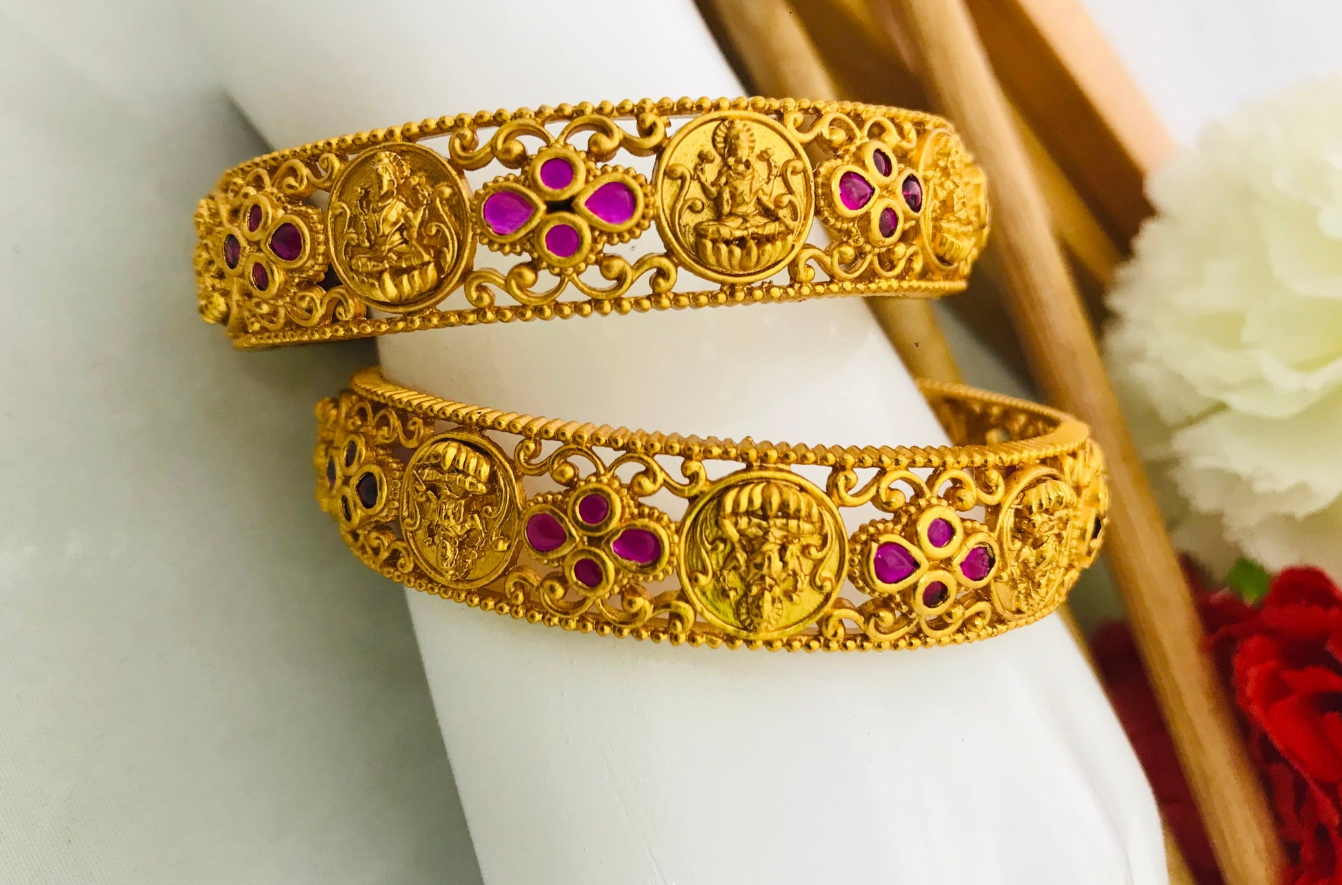 Antique Gold Designer Bangle With Ruby Stones Near Me