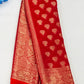 Lovely Red Color Designer Georgette Saree With Butta Motifs And Rich Pallu