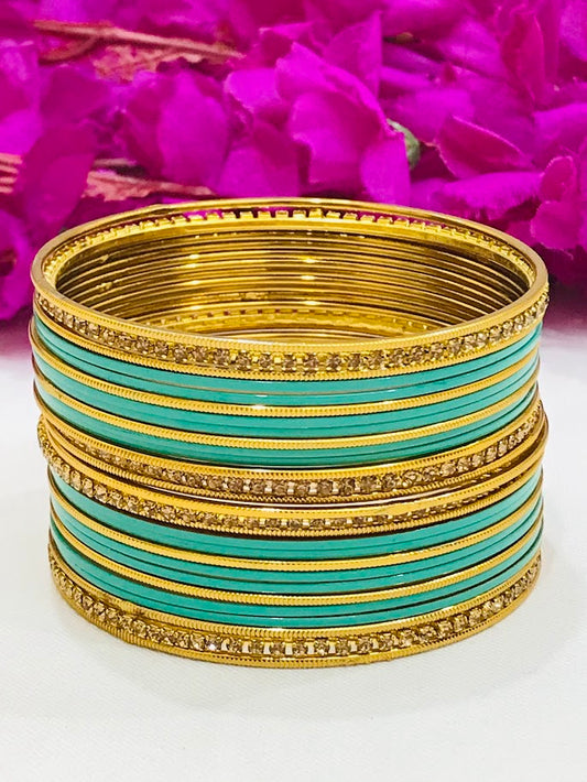 Dazzling Blue Color Smooth Finishing Metal Bangles For Women