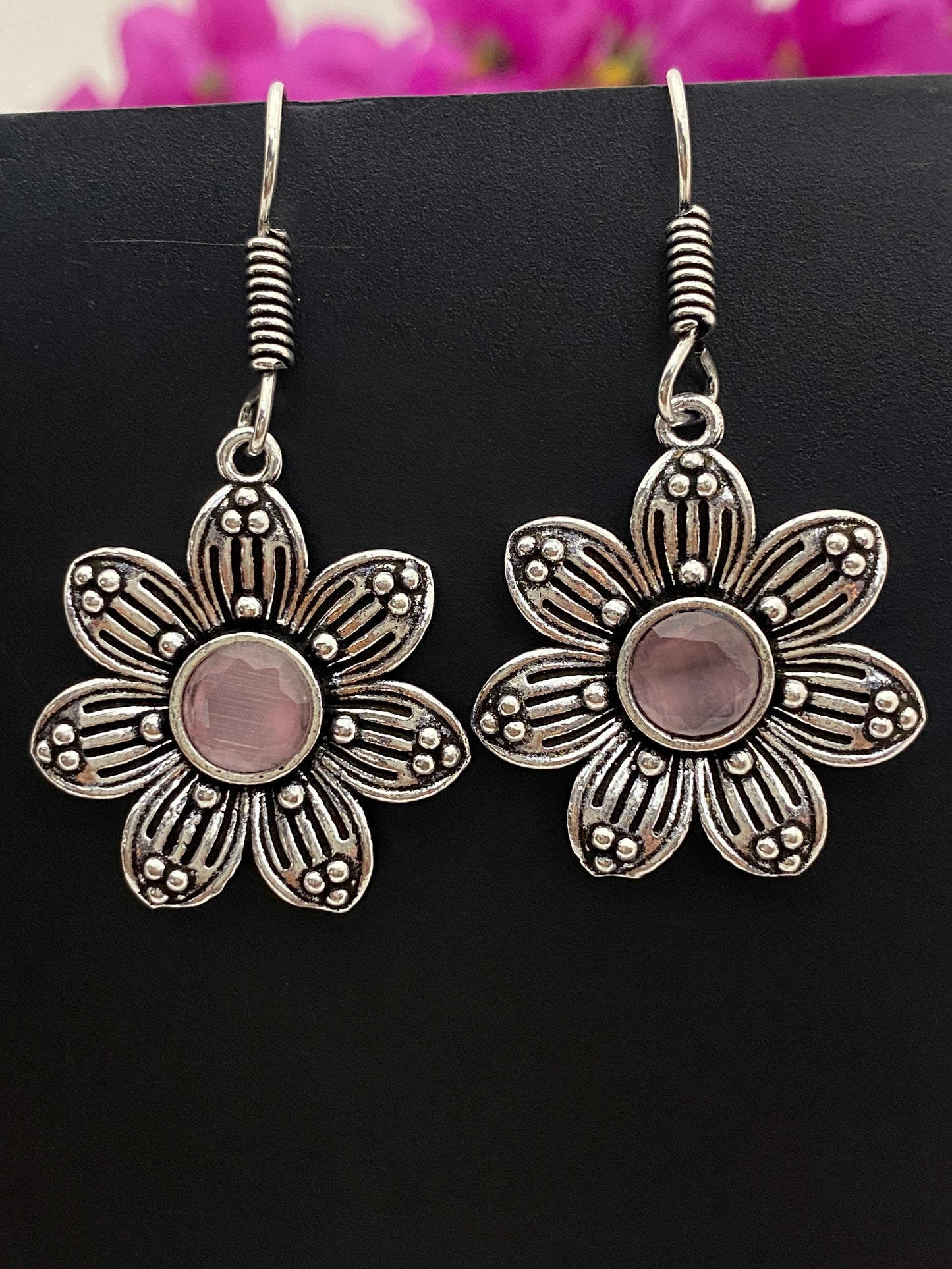 Attractive Light Pink Flower Design Oxidized Earrings For Women In Peoria