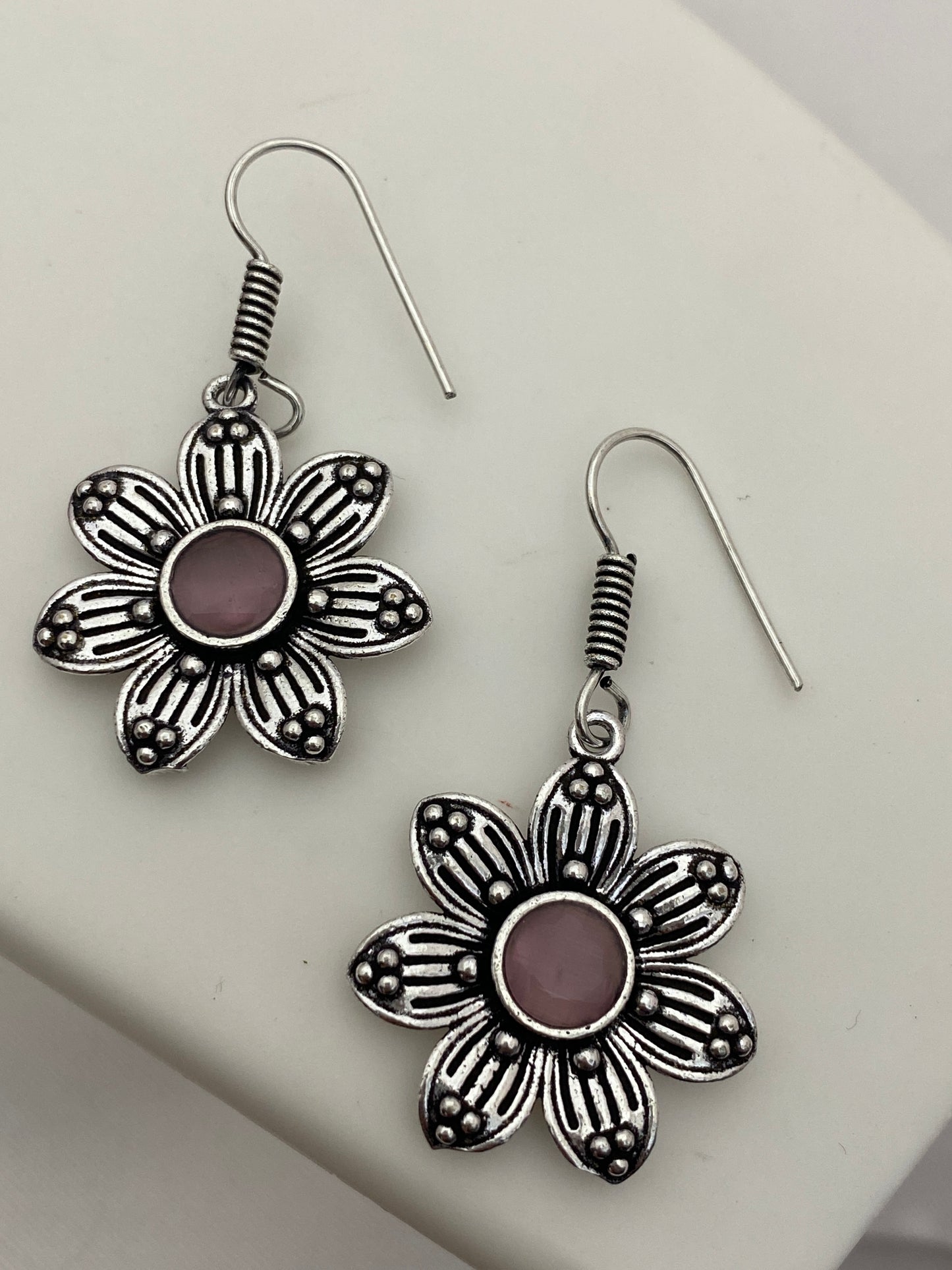 Attractive Light Pink Flower Design Oxidized Earrings For Women In USA