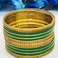 Appealing Green Color Party Wear Stone Design Metal Bangles For Women