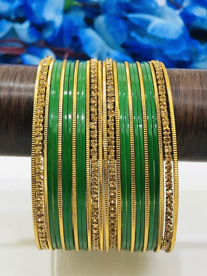 Green Color Party Wear Stone Design Metal Bangles For Women In Apache Junction