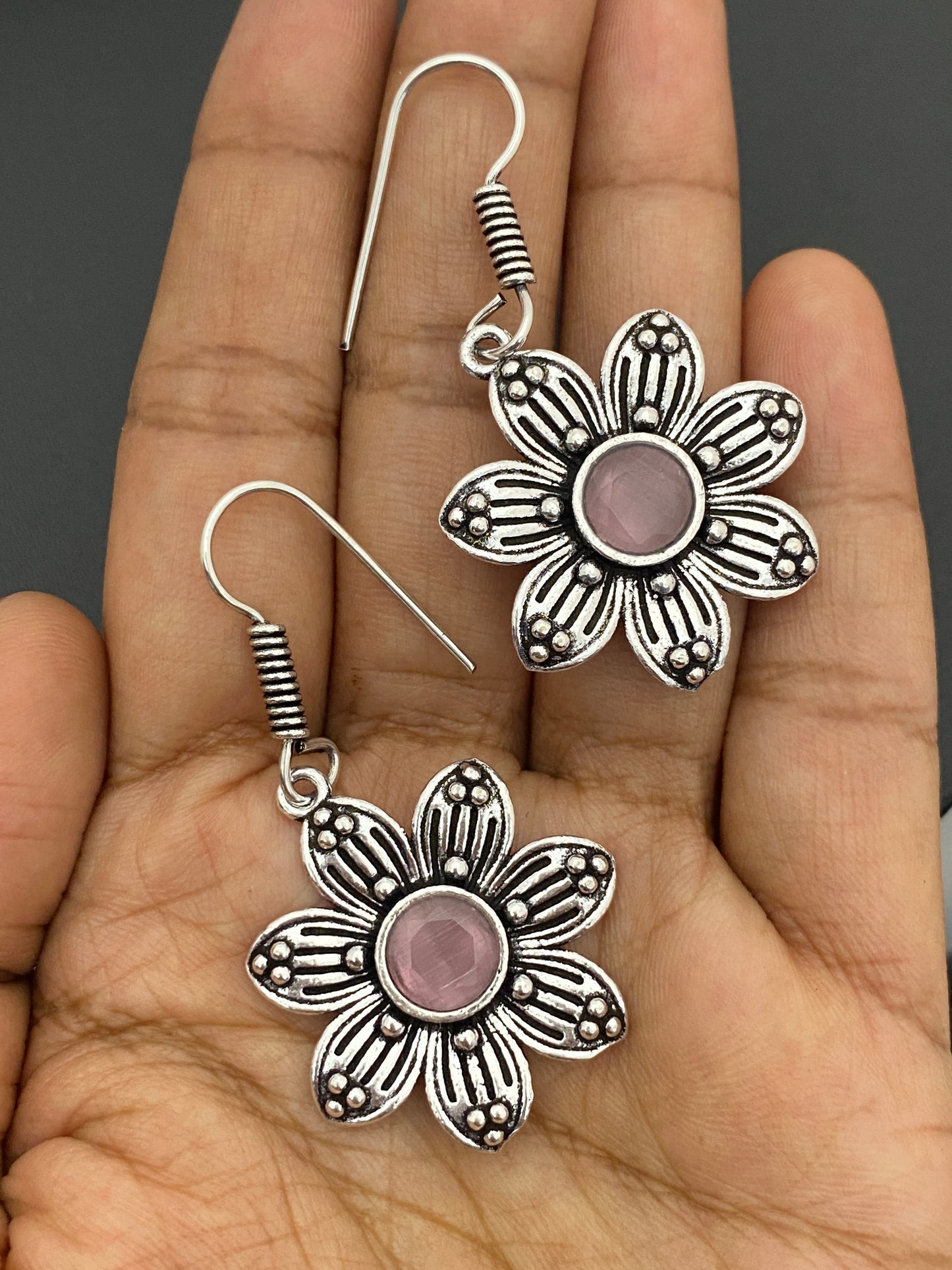 Attractive Light Pink Flower Design Oxidized Earrings For Women Near Me