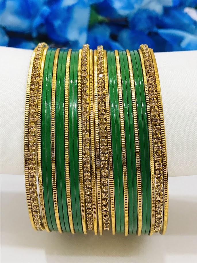 Green Color Party Wear Stone Design Metal Bangles Near Me