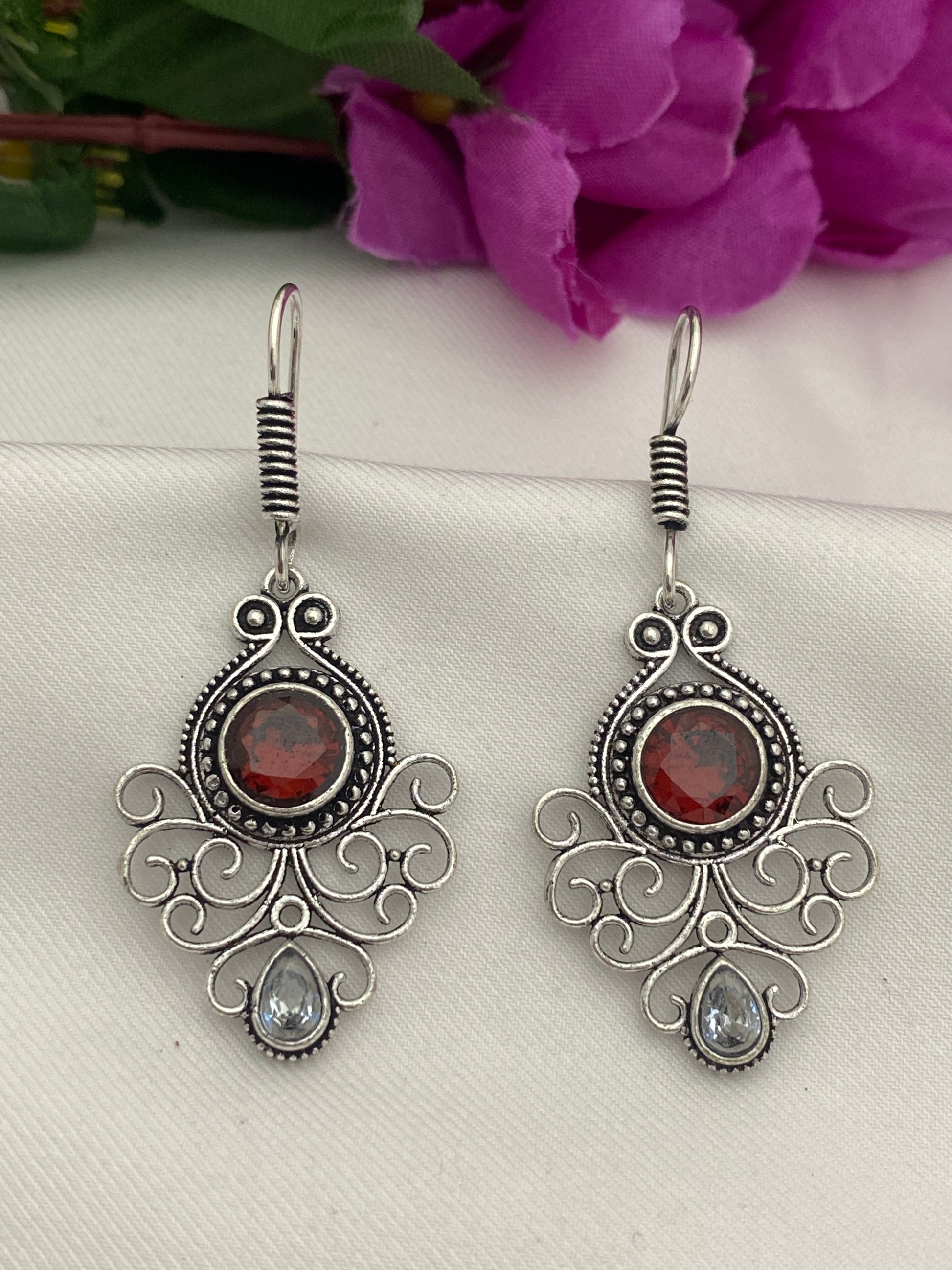 Designer Silver Plated Oxidized Hook Earrings in Chandler