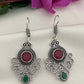Gorgeous Silver Plated Oxidized Earrings With Red And Green Stone