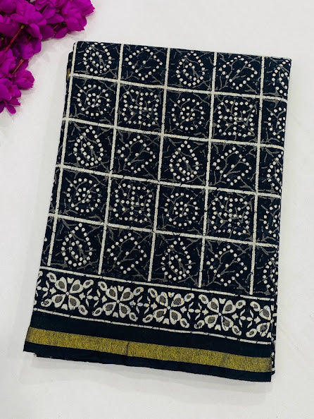 Ravishing Black Color Bandhani Printed Cotton Saree With Blouse Near Me