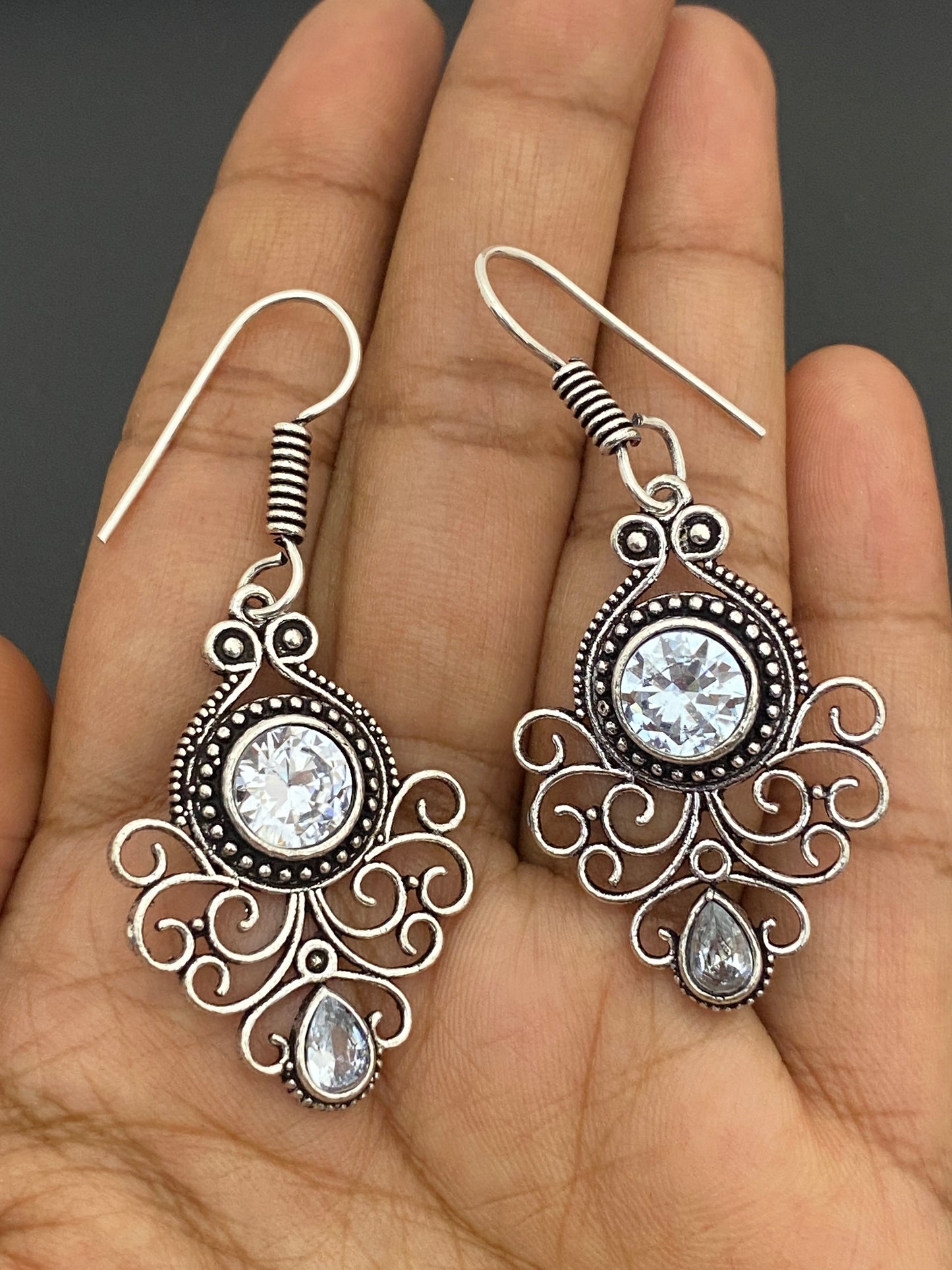 Oxidized With White Color Stone Earrings in Chandler