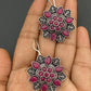 Appealing Pink Color Rounded Floral Designer Oxidized Earrings For Women Near Me