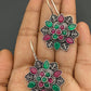 Dazzling Red And Green Color Rounded Floral Designer Oxidized Earrings Near Me