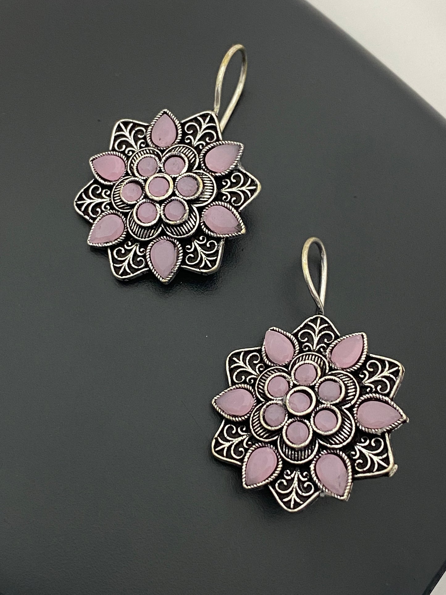 Alluring Purple Color Rounded Floral Designer Oxidized Earrings For women