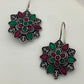 Dazzling Red And Green Color Rounded Floral Designer Oxidized Earrings In USA