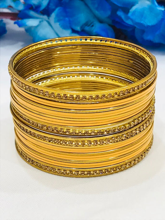 Alluring Yellow Color Stone Design Metal Bangles For Women