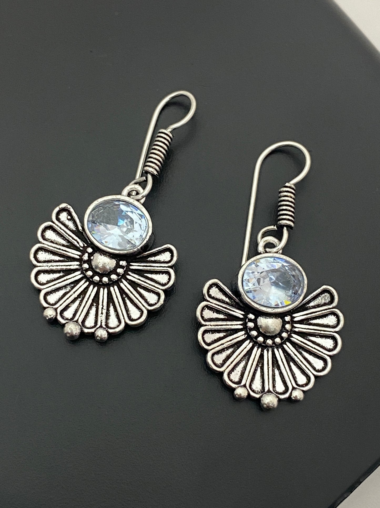 Attractive Light Blue Stone Designer Oxidized Earrings For Women