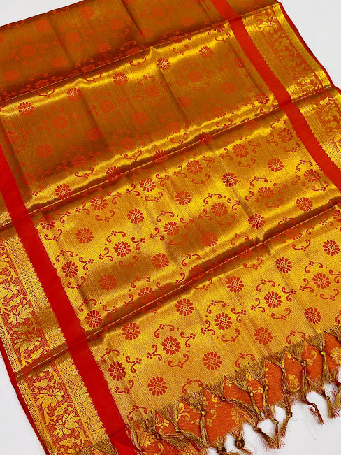 Beautiful Orange Color Designer Art Silk Shawl (Ponnadai) For Guest In Sedona 