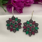 Dazzling Red And Green Color Rounded Floral Designer Oxidized Earrings