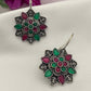 Dazzling Red And Green Color Rounded Floral Designer Oxidized Earrings In Mesa