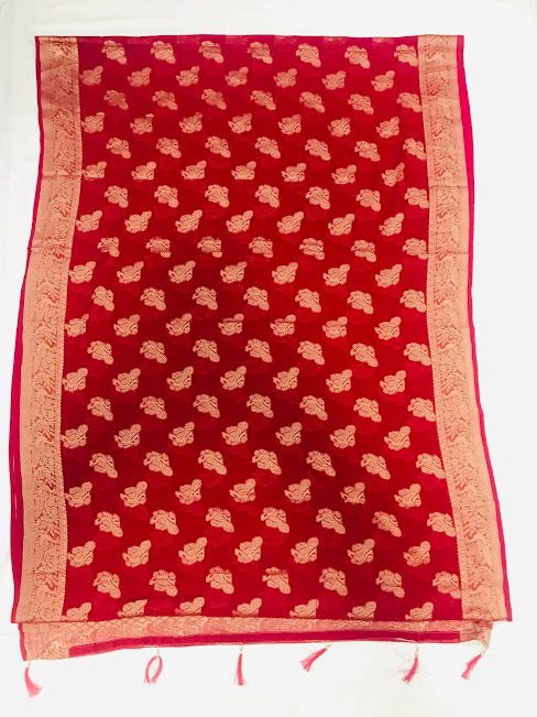 Wonderful Red Color Designer Georgette Saree With  Rich Pallu